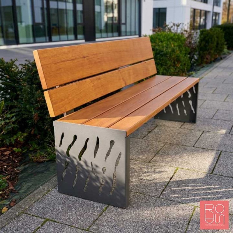 Banc urbà Venècia d'acer i fusta exòtica